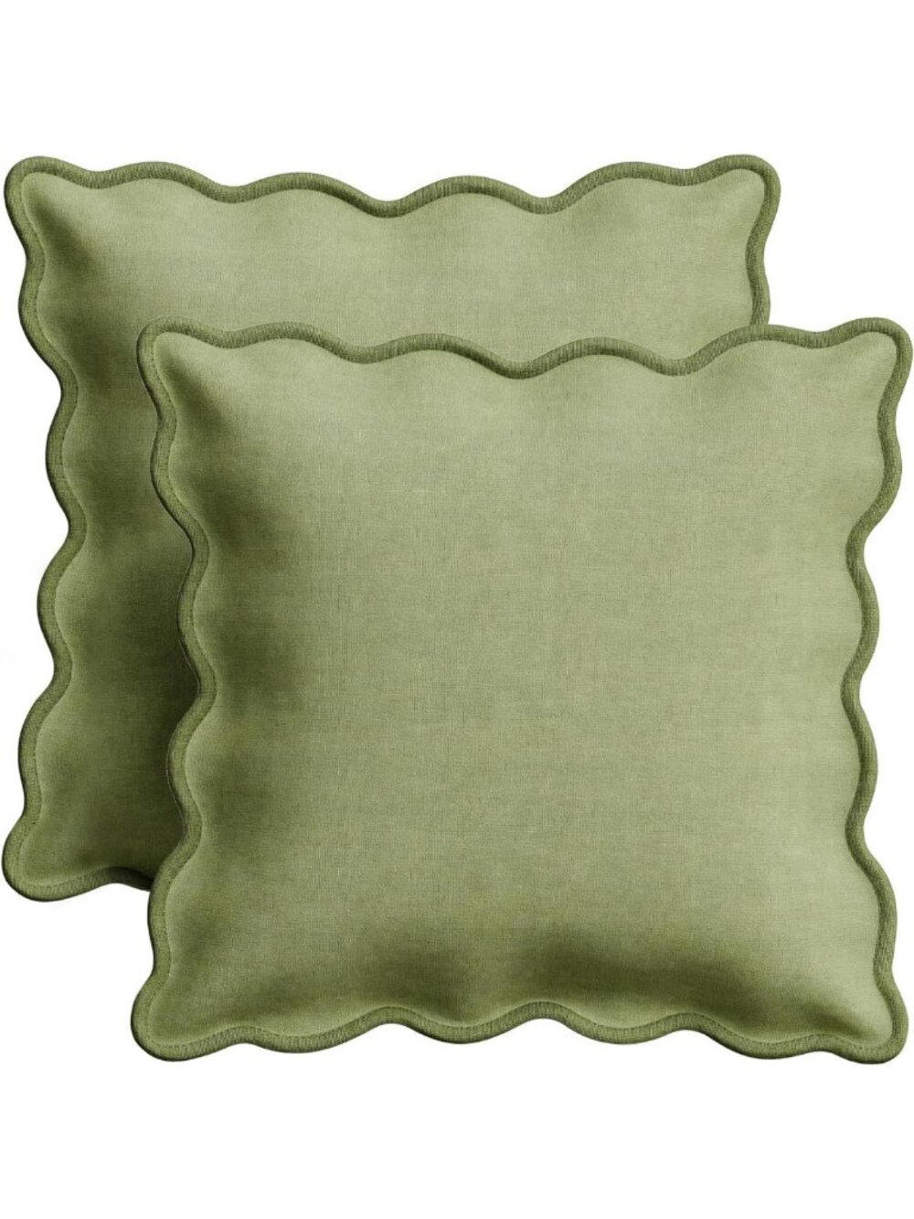 Scalloped Decorative Pillow Covers Set of 2 | 100% Linen & Cotton | 18x18” Sage